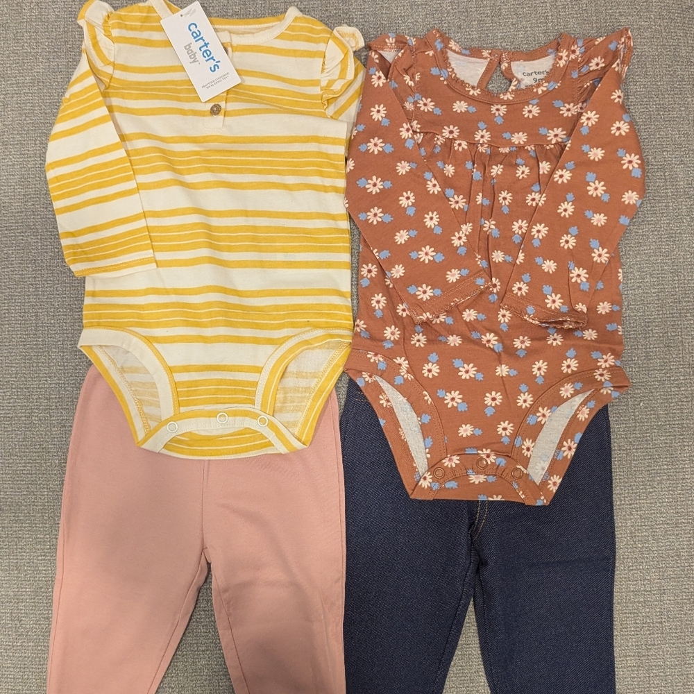 Carter's Baby Girls Long Sleeve Bodysuits & Leggings Set size 9m - set of 4 NWT